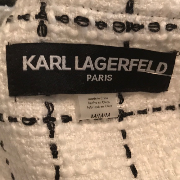 Karl Lagerfeld Long Checkered-Tweed Topper Jacket - Picture 5 of 5